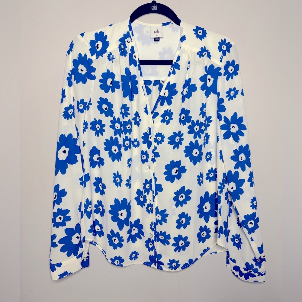 Cabi Women's Blue Floral Blouse Top